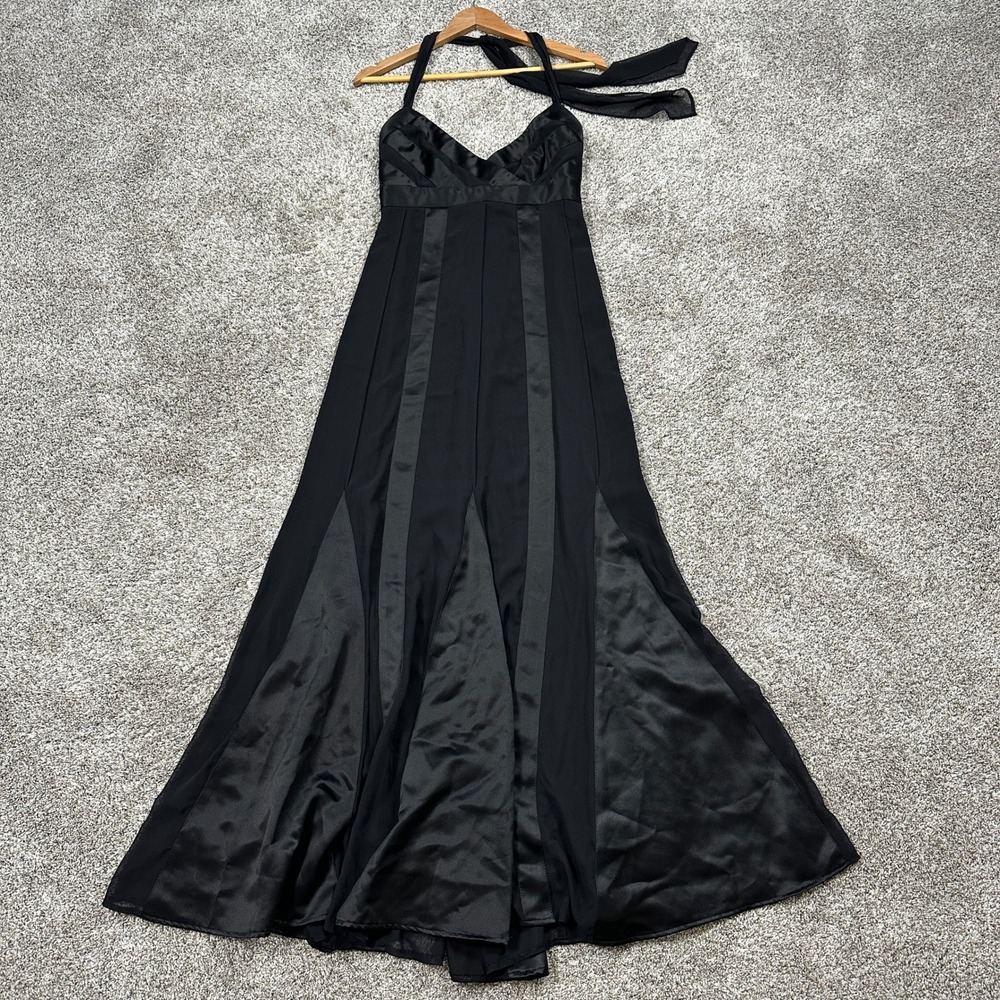 Alex Evenings Gown Womens 4 Halter Neck Maxi Black Satin Trim Panel Formal Dress